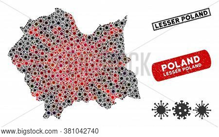 Coronavirus Collage Lesser Poland Voivodeship Map And Rubber Stamp Watermarks. Lesser Poland Voivode