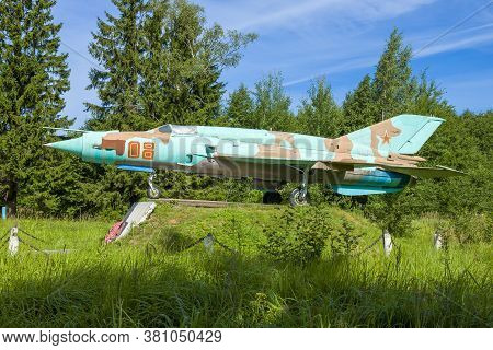 Lyubimets, Russia - July 19, 2020: Airplane Mig-21 - A Monument To The Pilots Of The Military Garris