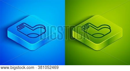Isometric Line Valenki Icon Isolated On Blue And Green Background. National Russian Winter Footwear.