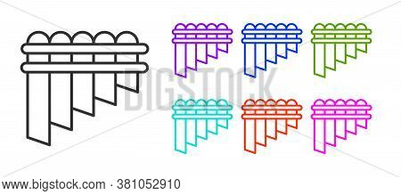 Black Line Pan Flute Icon Isolated On White Background. Traditional Peruvian Musical Instrument. Zam