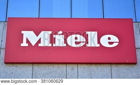 Warsaw, Poland. 16 August 2020. Sign Miele. Company Signboard Miele.