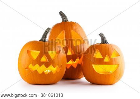 Three Halloween Pumpkins isolated on white background