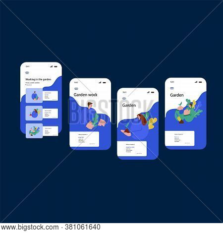 Template For The App. Illustration Of Several Landing Pages Of The App With A Bright Design. Concept