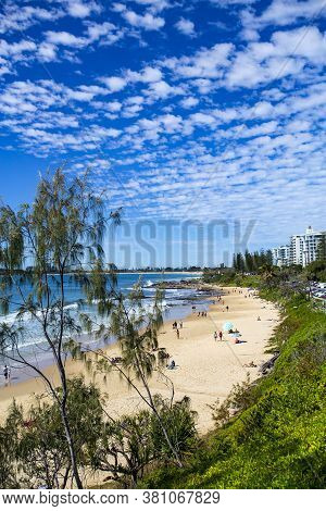 Mooloolaba, Australia - Aug 9, 2020: View Of The Beach Strip In Mooloolaba, Queensland, Australia