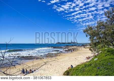 Mooloolaba, Australia - Aug 9, 2020: View Of The Beach Strip In Mooloolaba, Queensland, Australia