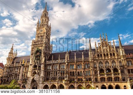 Marienplatz Square And Rathaus Or New Town Hall In Munich, Bavaria, Germany. It Is Landmark Of Munic