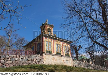 Drottningholm , Sweden - April 21 2019: The View Of The Confidence Of The Chinese Pavilion At The Ro
