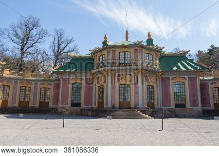 Drottningholm , Sweden - April 21 2019: The View Of The Chinese Pavilion Northern Facade At The Roya