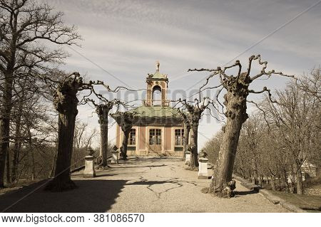 Drottningholm , Sweden - April 21 2019: The View Of The Confidence Of The Chinese Pavilion At The Ro