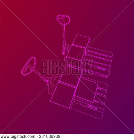 Hand Pallet Jack Lift With Pallet And Stacked Goods Cardboard Boxes. Manual Forklift. Logistics Ship