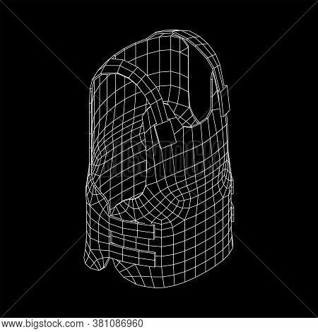 Police Flak Jacket Or Bulletproof Vest. Bullet Proof Concept. Wireframe Low Poly Mesh Vector Illustr