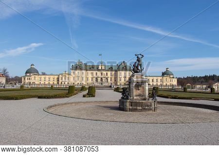 Drottningholm, Sweden - April 21 2019: The View Of Drottningholm Palace Facade In A Sunny Day On Apr