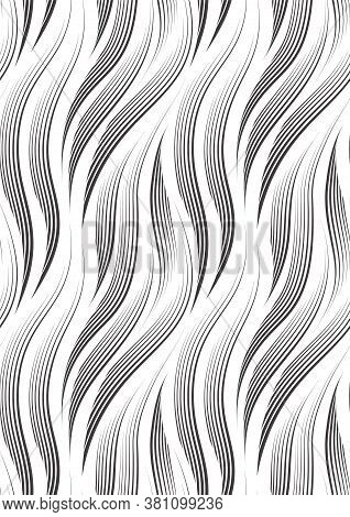 Vector Seamless Pattern Of Smooth Lines Drawn With A Black Pen Or Liner Isolated On A White Backgrou