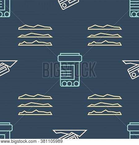 Set Line Cocaine And Credit Card, Cocaine Or Heroin Drug And Medicine Bottle And Pills On Seamless P