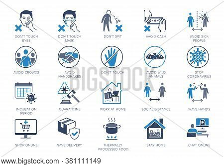 Coronavirus Prevention Flat Icons. Vector Illustration Include Icon - Social Distance, Quarantine Vi