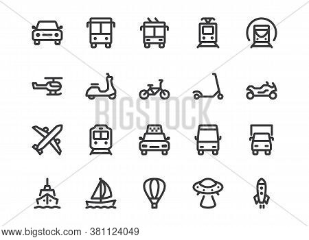 Transport Line Icon. Minimal Vector Illustration With Simple Outline Icons As Car, Bus, Train, Bicyc