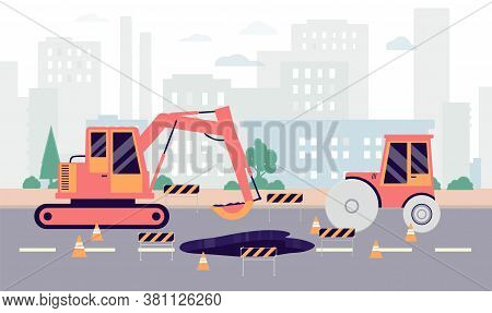 Highway Hole Repair Roadwork Banner - Industrial Machinery And Pothole