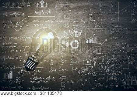 Illuminated Lamp With Mathematical Formulas. Idea, Science And Knowlegde Concept. 3d Rendering