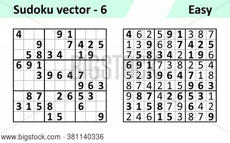 Sudoku Game With Answers. Simple Vector Design Set