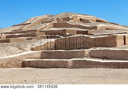 Nasca Or Nazca Pyramid At Chahuachi Archeological Site In The Nazca Desert Of Peru, Panoramic View
