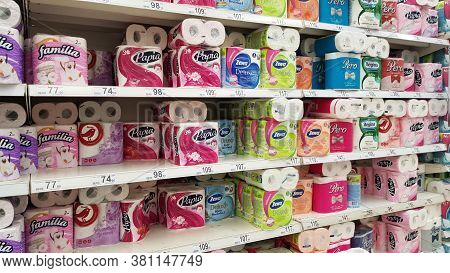 Shelves With Toilet Paper In A Supermarket During The Coronavirus Etidemia