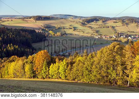 Autumn Panorama From Bohemian And Moravian Highland, Vecov Village, Zdarske Vrchy,  Czech Republic