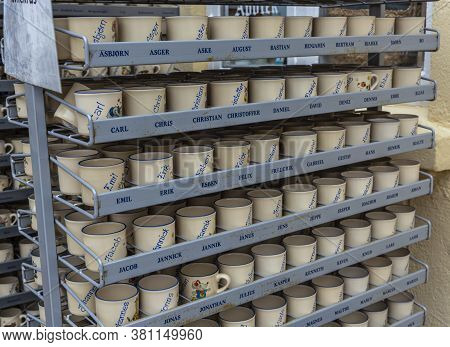 Denmark, Stubbekbing, 21.02.2019: Ceramic Cups With Names On Sale