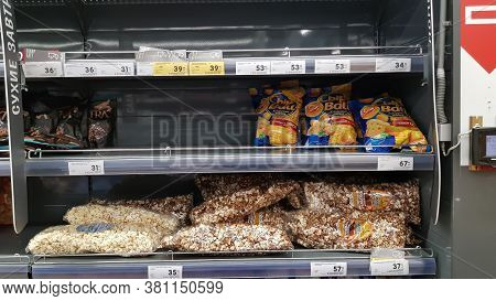 Russia, St. Petersburg 31.03.2020 Empty Shelves In A Supermarket During The Coronavirus Pandemic