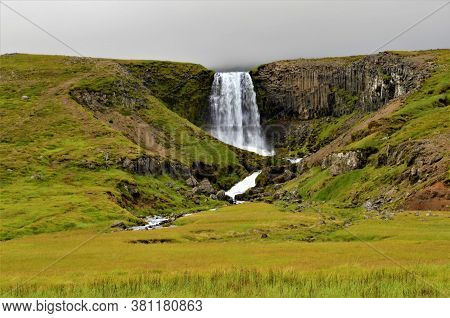 A View Of Svodufoss Waterfall Near Olafsvik In The Snafellsness Peninsula In Iceland.