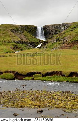 A View Of Svodufoss Waterfall Near Olafsvik In The Snafellsness Peninsula In Iceland.