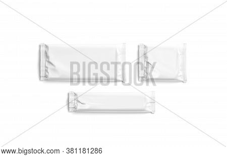 Blank White Big, Small, Square Chocolate Bar Foil Wrap Mockup, 3d Rendering. Empty Sweety Candybar P