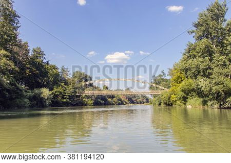 The River Flows Through The Resort Town Of Goryachy Klyuch. Bridge Over A Mountain River.