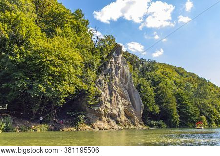 Goryachy Klyuch, Russia Town Resort. People Sail On Catamarans On A Mountain River On A Sunny Summer