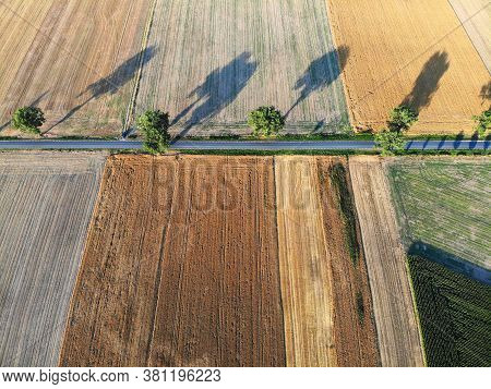 Agriculture Landscape In Poland. Harvest Time Fields View In Lower Silesia (dolnoslaskie) Province. 