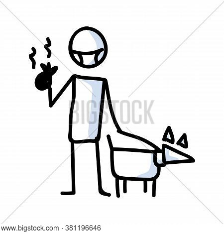Cute Stick Figure Clean Up After Your Dog Vector Clipart. Bujo Bullet Journal Style Adorable Cartoon