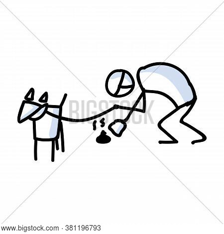 Cute Stick Figure Dog Clean Up Vector Clipart. Bujo Bullet Journal Style Adorable Cartoon Puppy On W