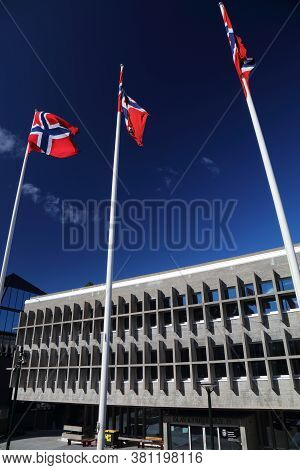 Stavanger, Norway - July 20, 2020: Swimming Hall (svommehall) Building In Stavanger. The Functionali
