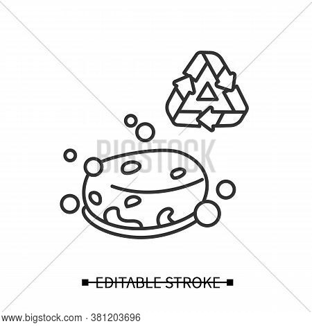 Eco Sponge Icon. Bubbly Soap Bar Or Organic Loofah Sponge With Recycling Linear Pictogram. Concept O