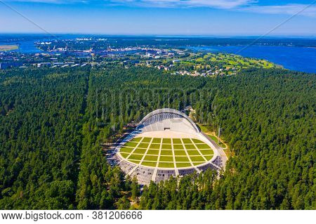 Riga - 20 July, 2020: Aerial View Of The Great Bandstand In Mezaparks In Riga, Latvia. Beautiful New