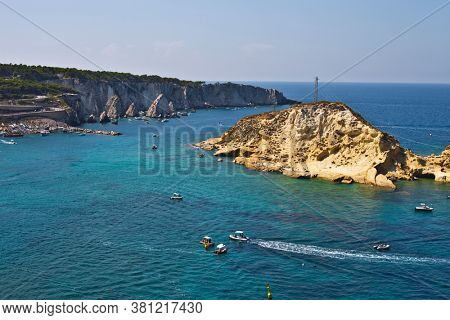 View of the Tremiti Islands. San Domino island, Italy: scenic view of tipycal rocky coastline. Adriatic Sea. Puglia, Italy.