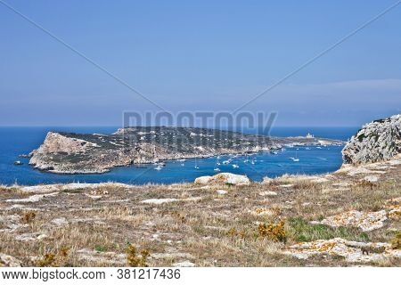 View of the Tremiti Islands. San Domino island, Italy: scenic view of tipycal rocky coastline. Adriatic Sea. Puglia, Italy.