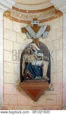DESINIC, CROATIA - OCTOBER 18, 2013: Our Lady of Sorrows, a statue in the chapel of Saint Anne in Desinic, Croatia
