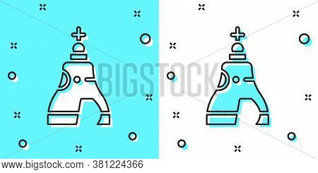 Black Line The Tsar Bell In Moscow Monument Icon Isolated On Green And White Background. Random Dyna