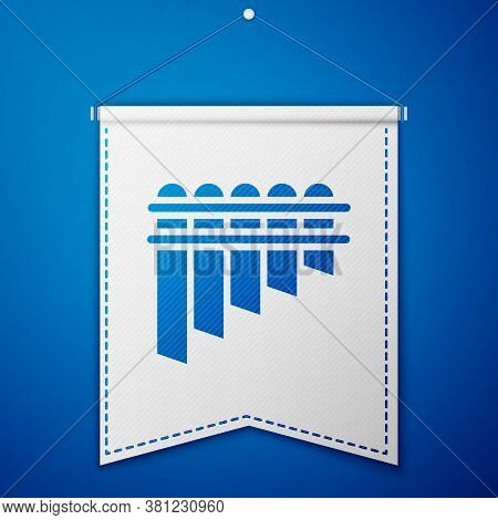 Blue Pan Flute Icon Isolated On Blue Background. Traditional Peruvian Musical Instrument. Zampona. F
