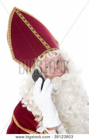 Sinterklaas met een mobiele telefoon
