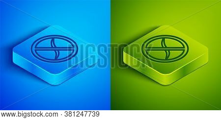Isometric Line Anti Worms Parasite Icon Isolated On Blue And Green Background. Square Button. Vector