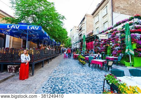 Belgrade, Serbia - May 16, 2013: Street Cafe And Restaurant At Skadarlija, A Vintage Street In Stari