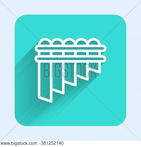 White Line Pan Flute Icon Isolated With Long Shadow. Traditional Peruvian Musical Instrument. Zampon