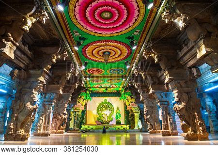 Madurai, India - March 23, 2012: The Thousand Pillar Hall Inside Meenakshi Temple, A Historic Hindu 