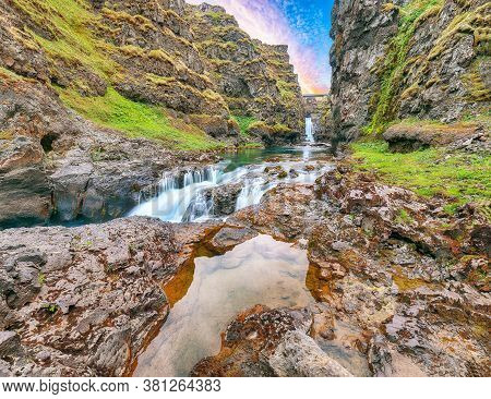 Marvelous View Of  Kolugljufur Canyon And Kolufossar Falls. Kolugljufur Gorge Is Located On River Vi